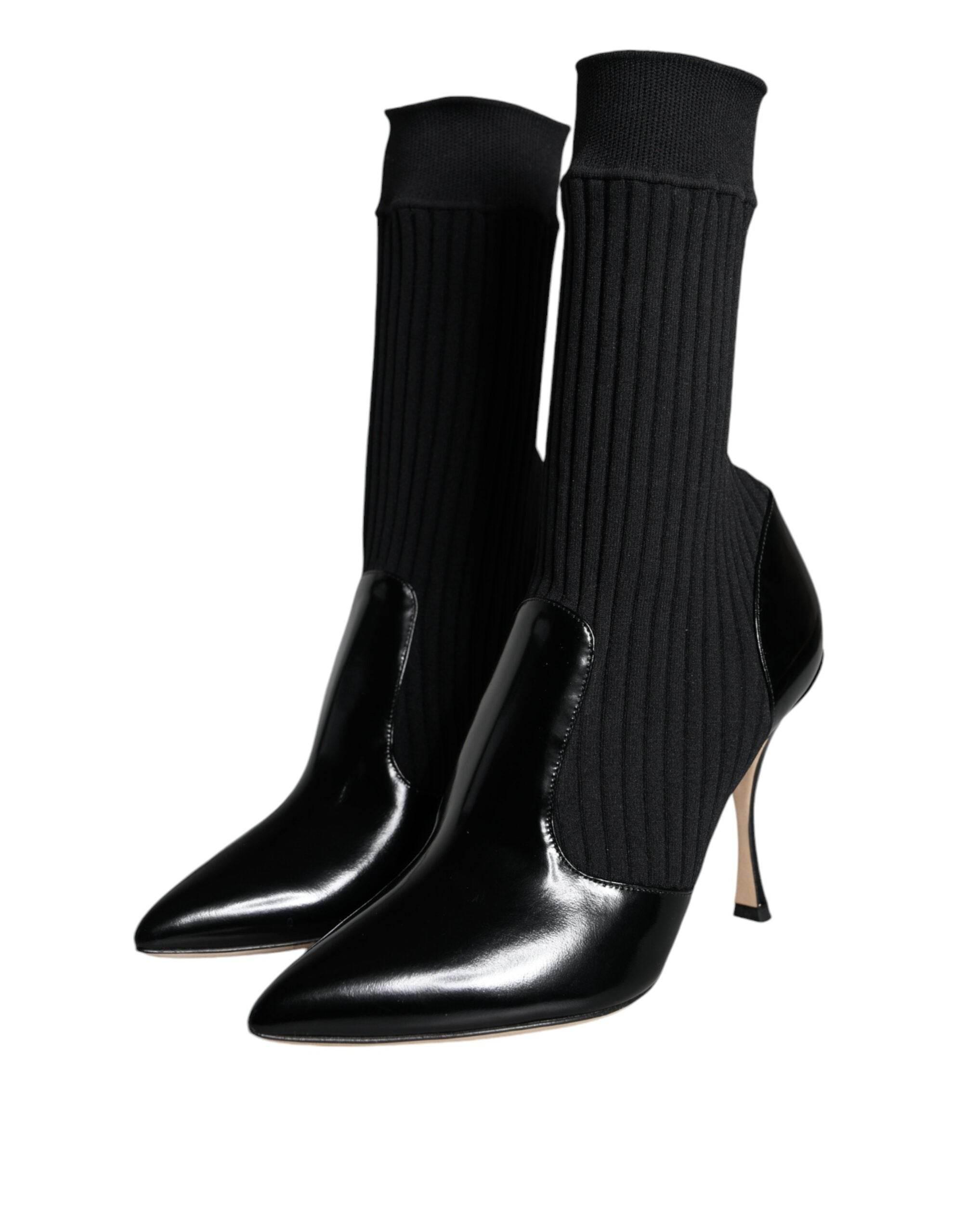 Dolce & Gabbana Black Stretch Stilettos Booties Socks Shoes - Hilstor