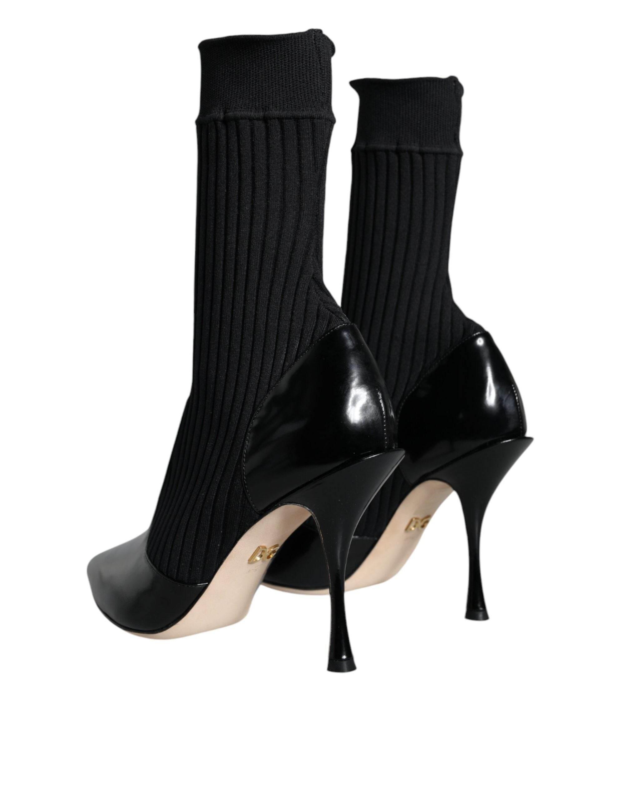 Dolce & Gabbana Black Stretch Stilettos Booties Socks Shoes - Hilstor