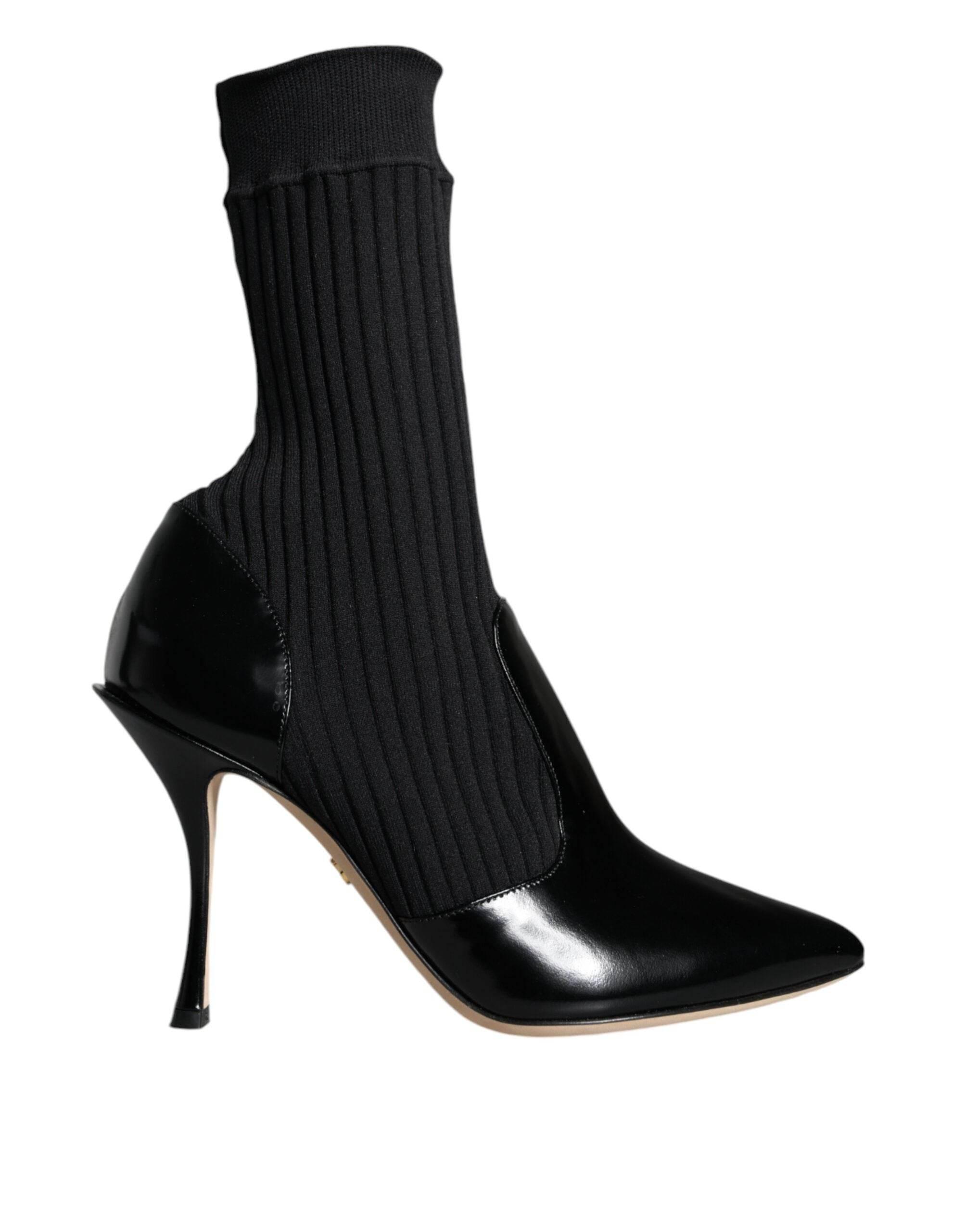 Dolce & Gabbana Black Stretch Stilettos Booties Socks Shoes - Hilstor
