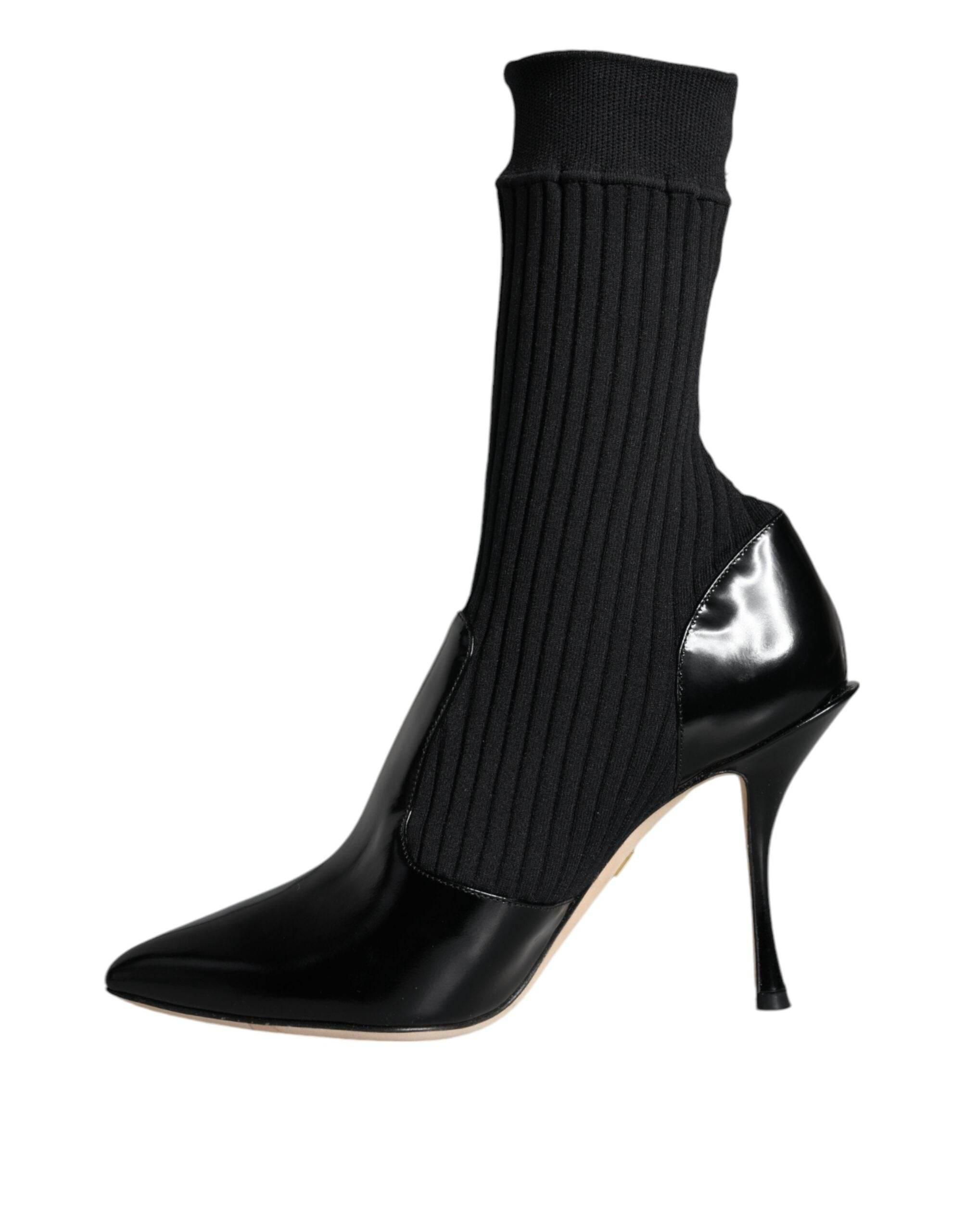 Dolce & Gabbana Black Stretch Stilettos Booties Socks Shoes - Hilstor