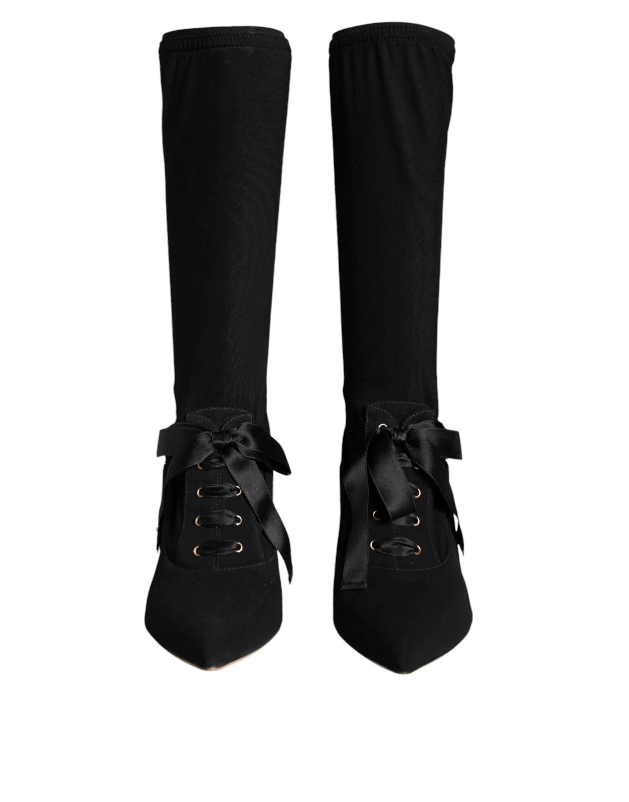 Dolce & Gabbana Black Stiletto Heels Mid Calf Boots Shoes - Hilstor