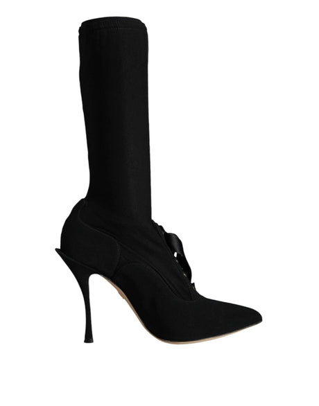 Dolce & Gabbana Black Stiletto Heels Mid Calf Boots Shoes - Hilstor