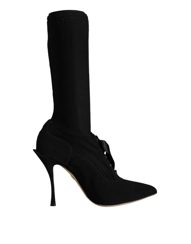 Dolce & Gabbana Black Stiletto Heels Mid Calf Boots Shoes - Hilstor