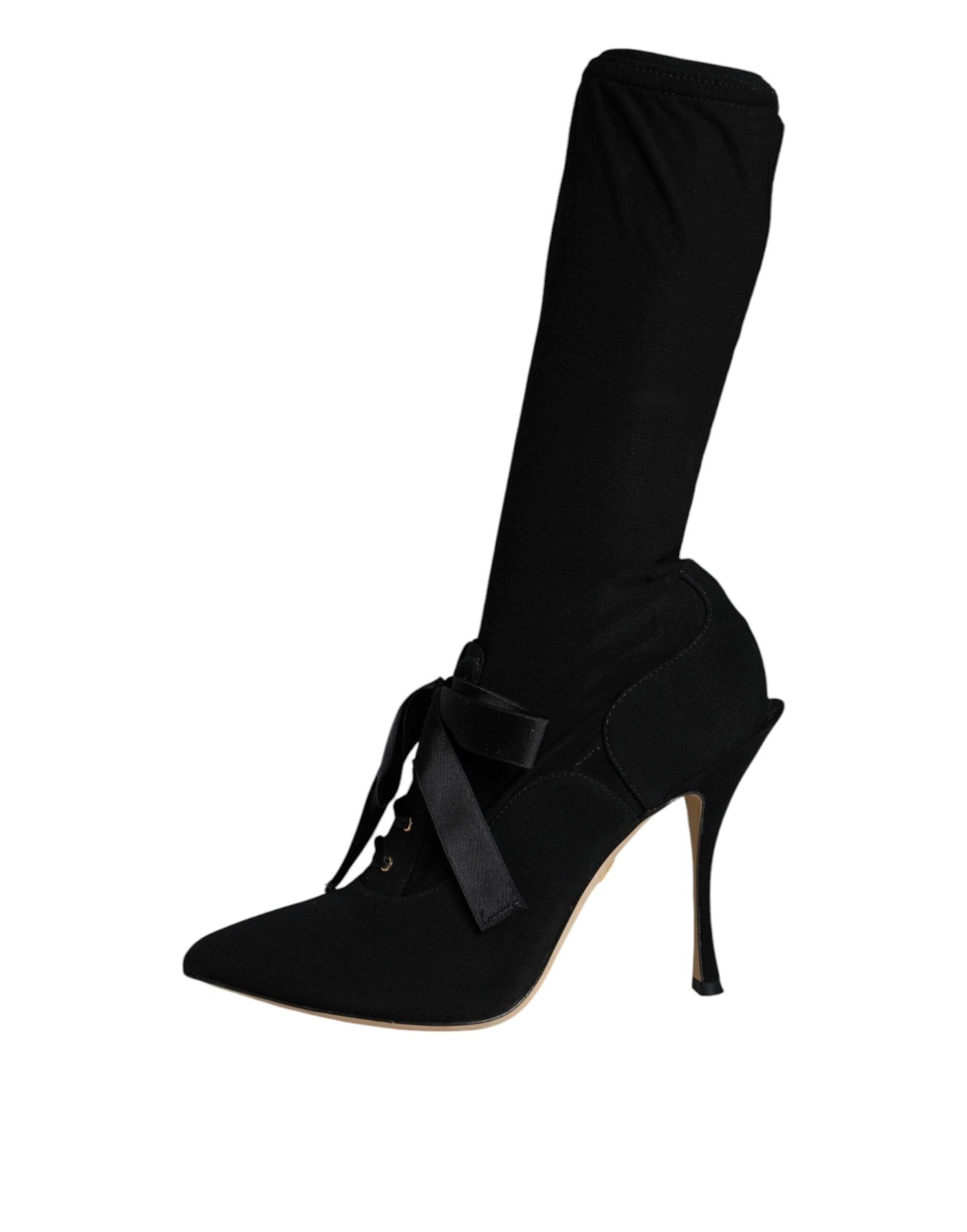 Dolce & Gabbana Black Stiletto Heels Mid Calf Boots Shoes - Hilstor