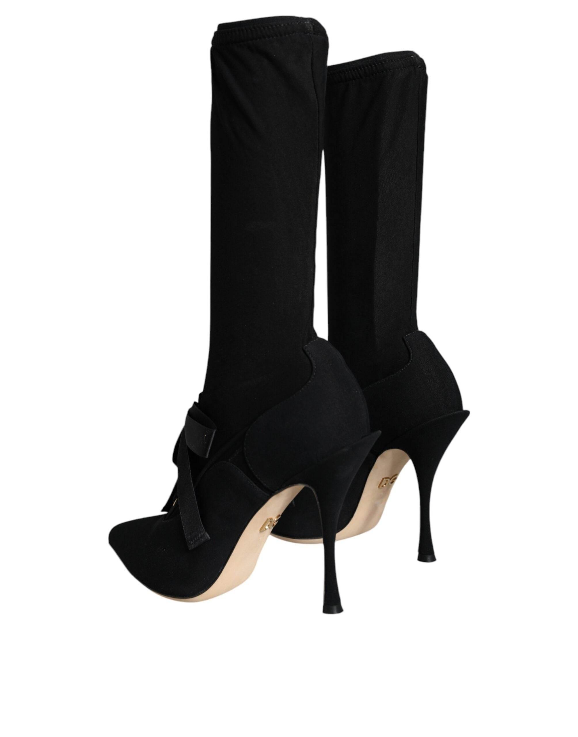 Dolce & Gabbana Black Stiletto Heels Mid Calf Boots Shoes - Hilstor