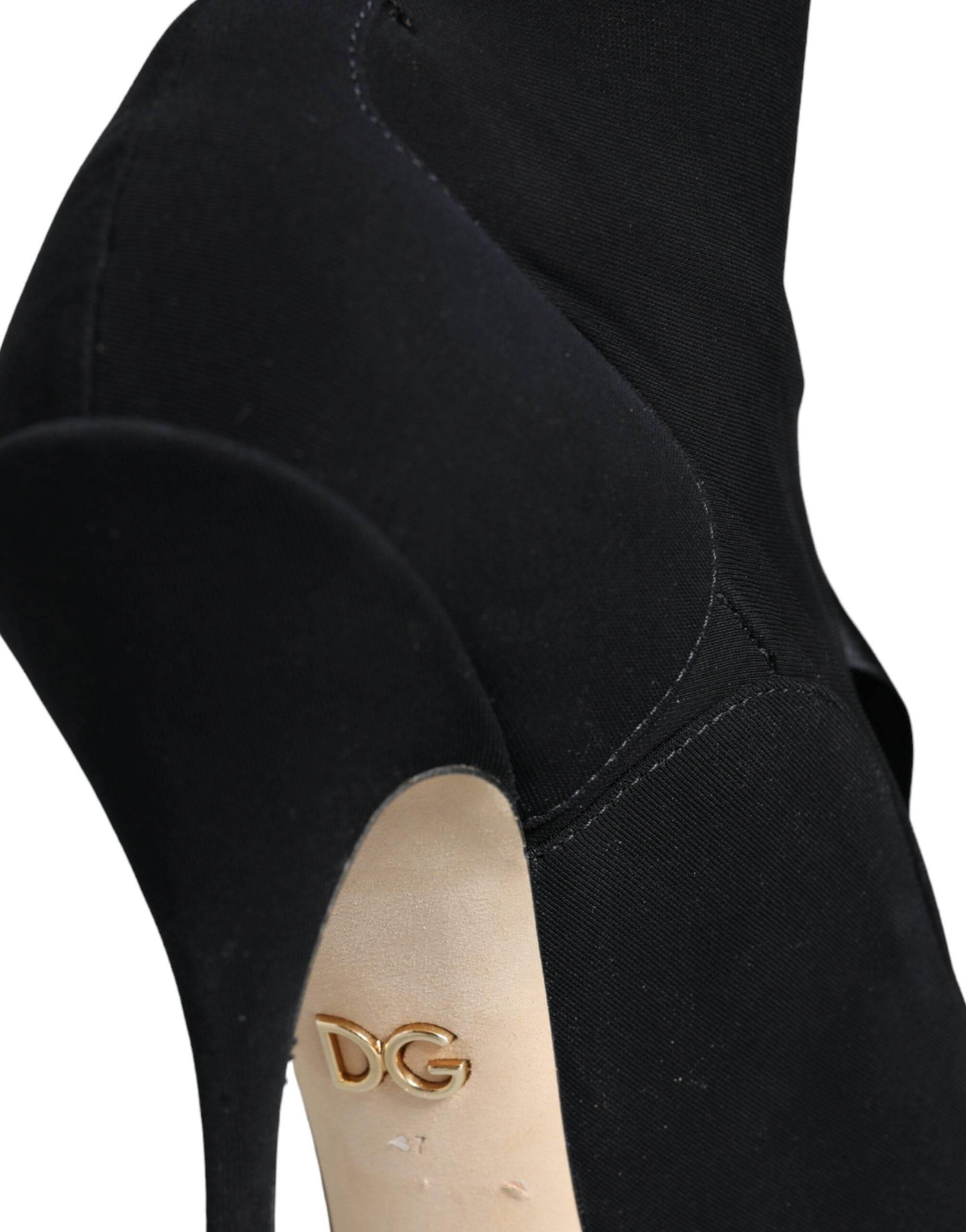 Dolce & Gabbana Black Stiletto Heels Mid Calf Boots Shoes - Hilstor