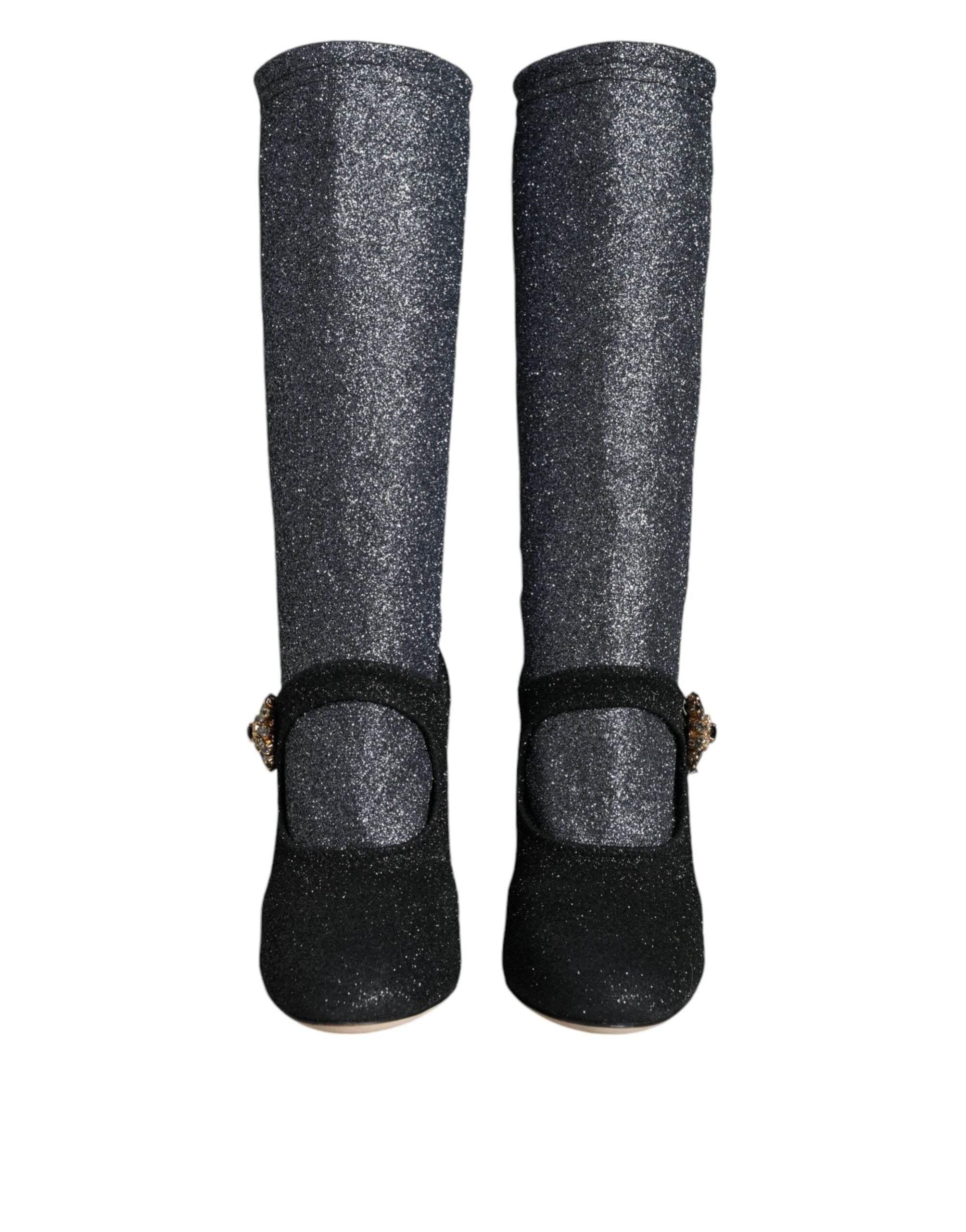 Dolce & Gabbana Black Crystal Mary Janes Booties Shoes - Hilstor