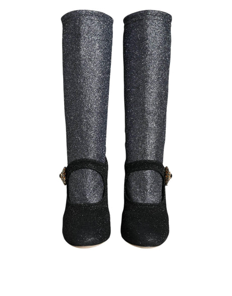 Dolce & Gabbana Black Crystal Mary Janes Booties Shoes - Hilstor