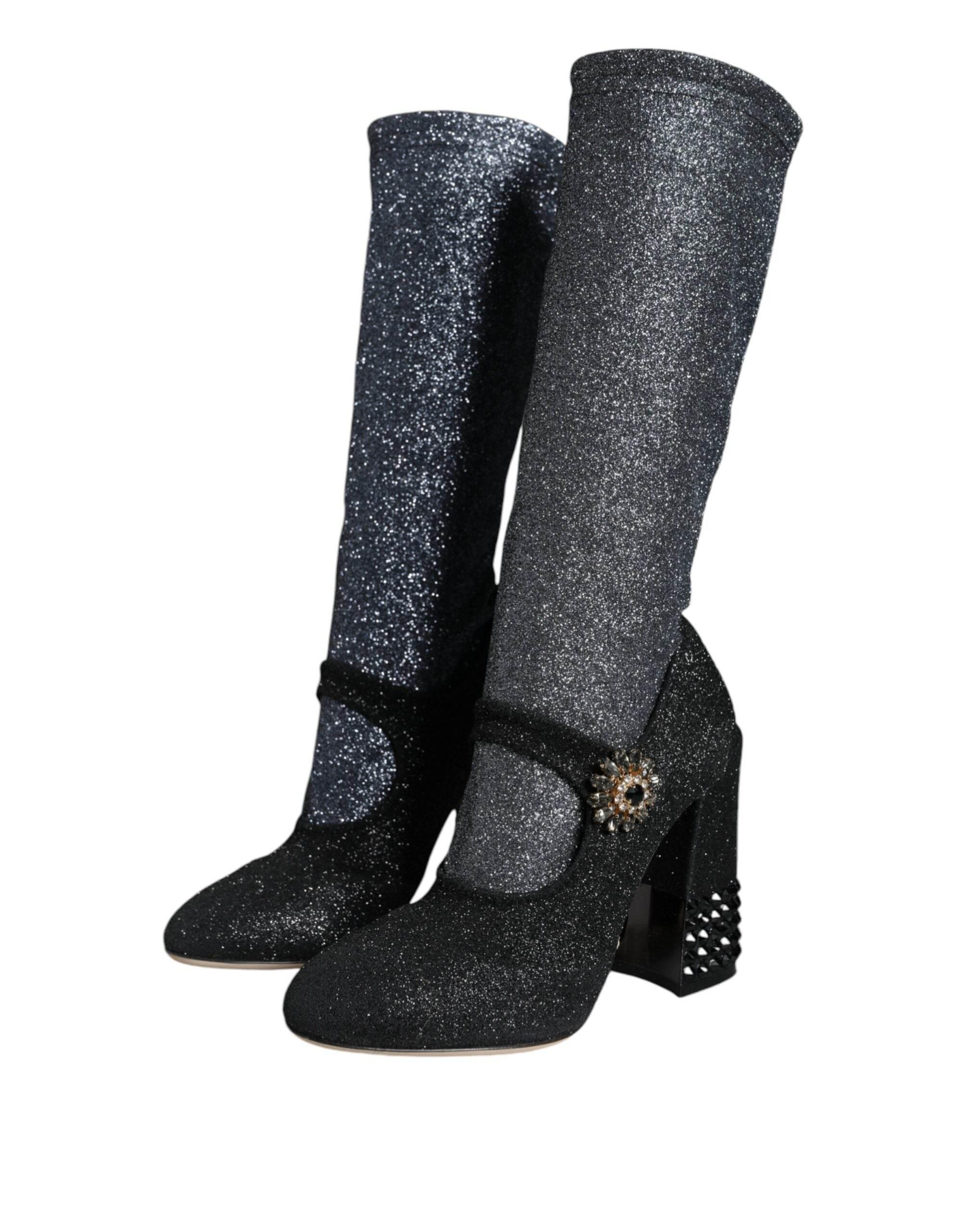 Dolce & Gabbana Black Crystal Mary Janes Booties Shoes - Hilstor