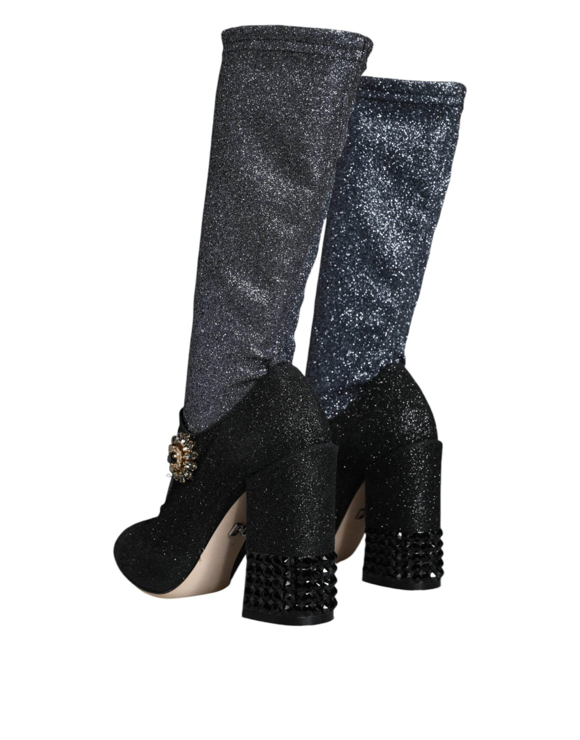 Dolce & Gabbana Black Crystal Mary Janes Booties Shoes - Hilstor