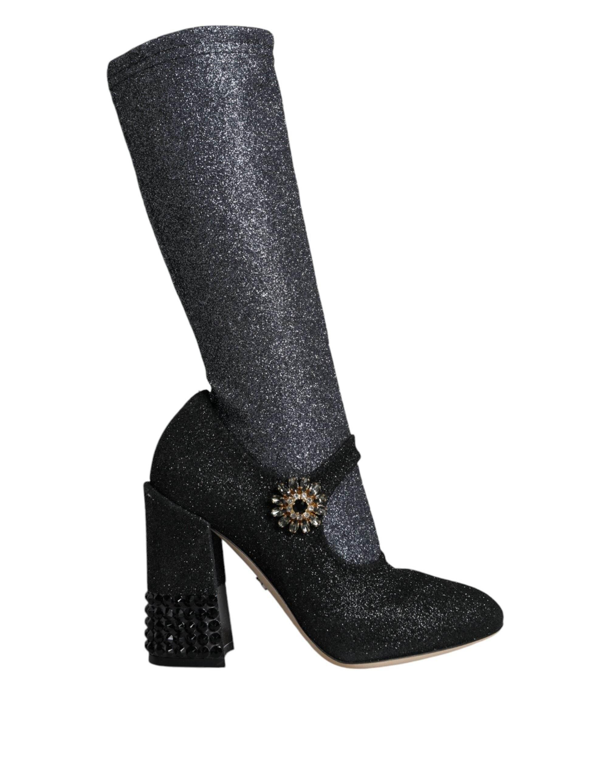 Dolce & Gabbana Black Crystal Mary Janes Booties Shoes - Hilstor