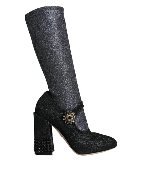 Dolce & Gabbana Black Crystal Mary Janes Booties Shoes - Hilstor