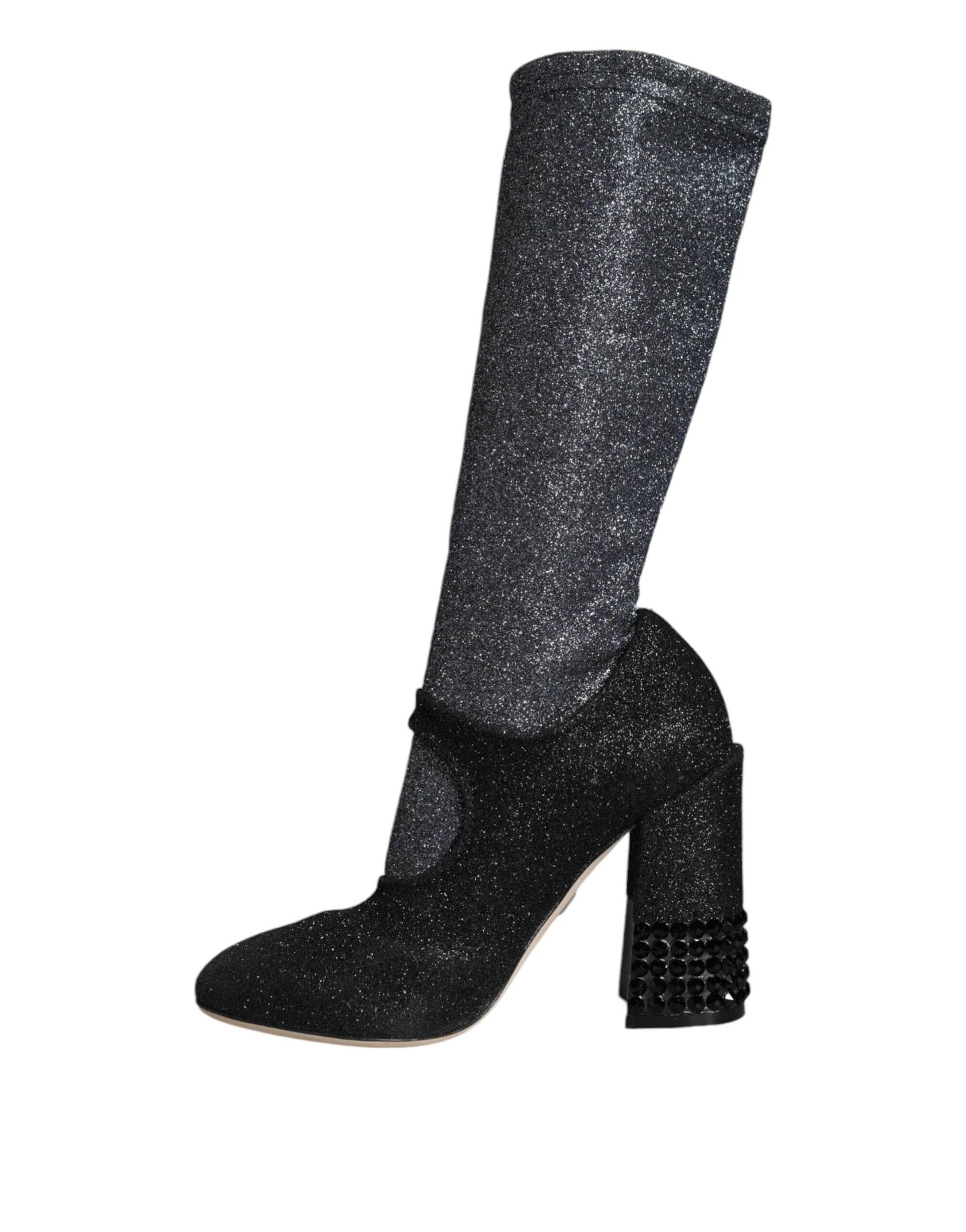 Dolce & Gabbana Black Crystal Mary Janes Booties Shoes - Hilstor