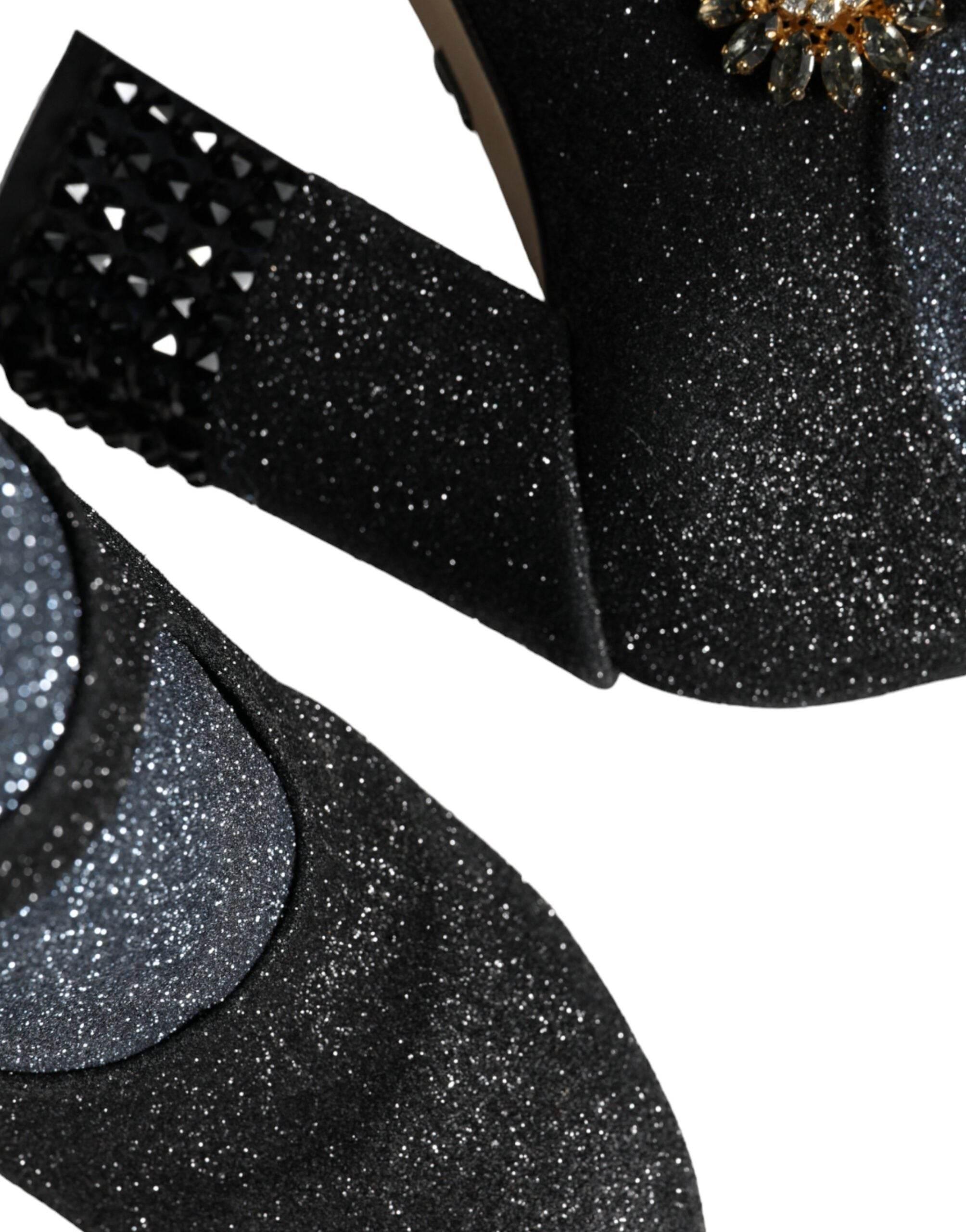 Dolce & Gabbana Black Crystal Mary Janes Booties Shoes - Hilstor