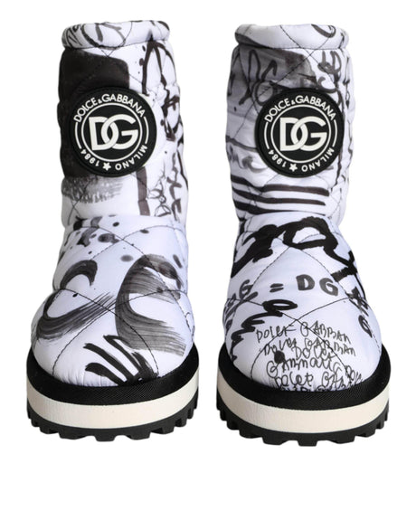 Dolce & Gabbana White Padded Logo Print Mid Calf Boots Shoes - Hilstor