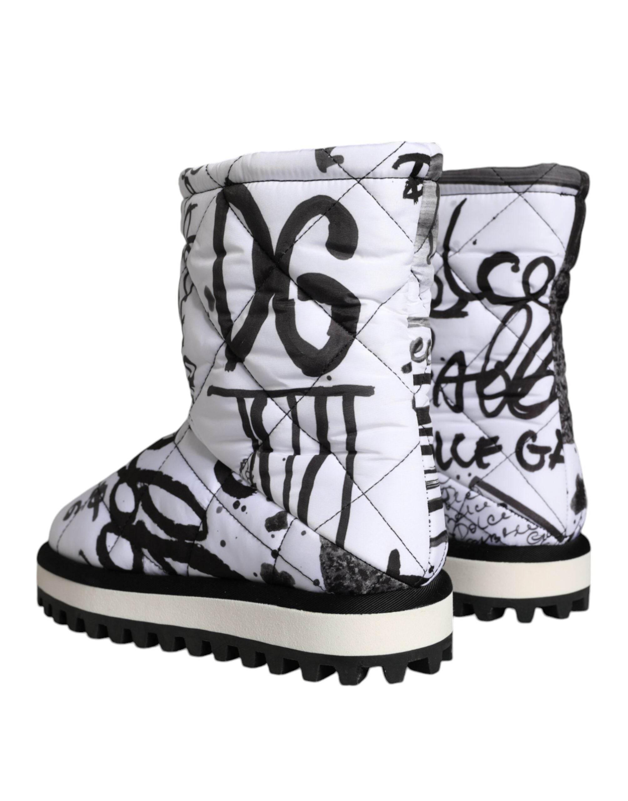 Dolce & Gabbana White Padded Logo Print Mid Calf Boots Shoes - Hilstor