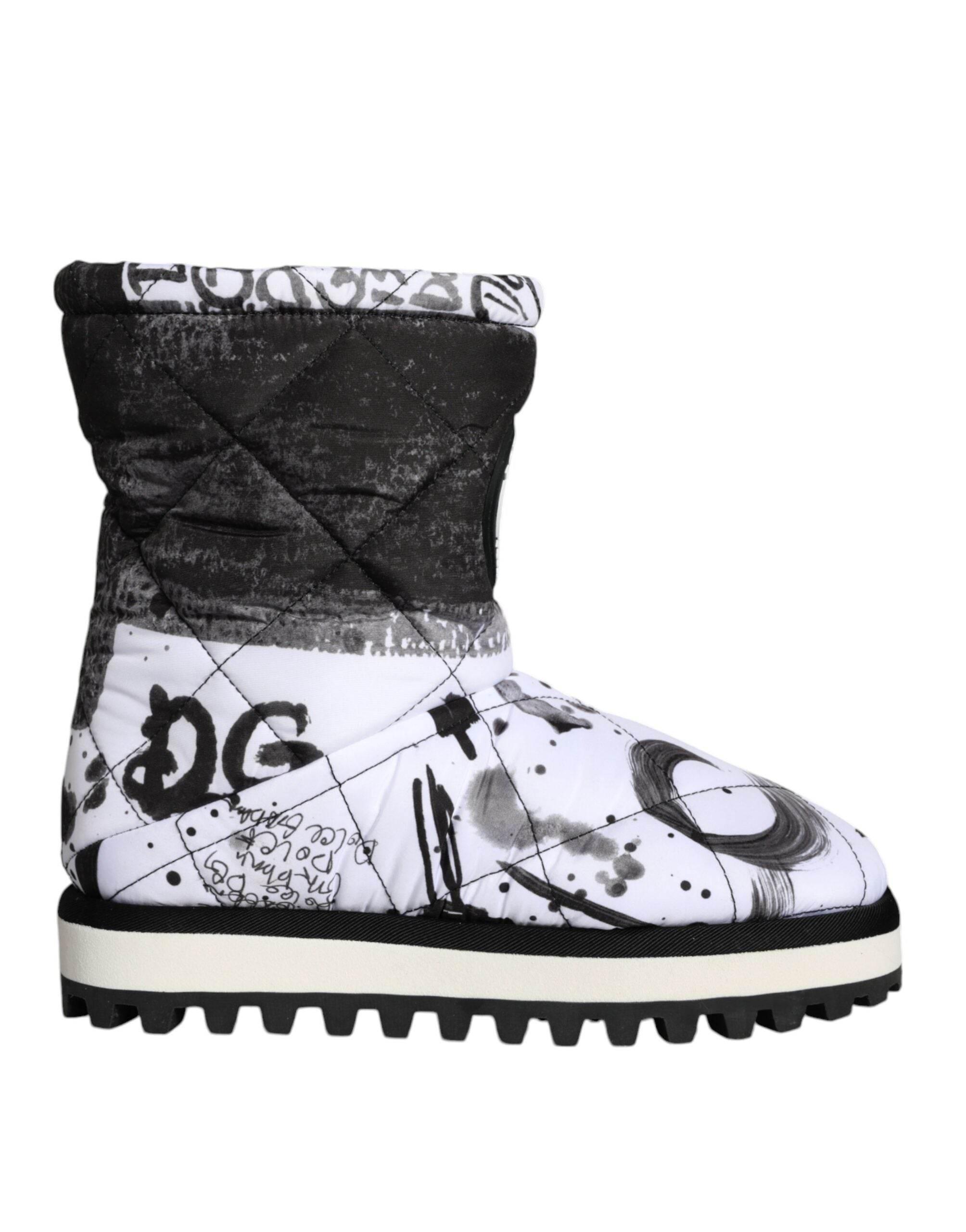 Dolce & Gabbana White Padded Logo Print Mid Calf Boots Shoes - Hilstor