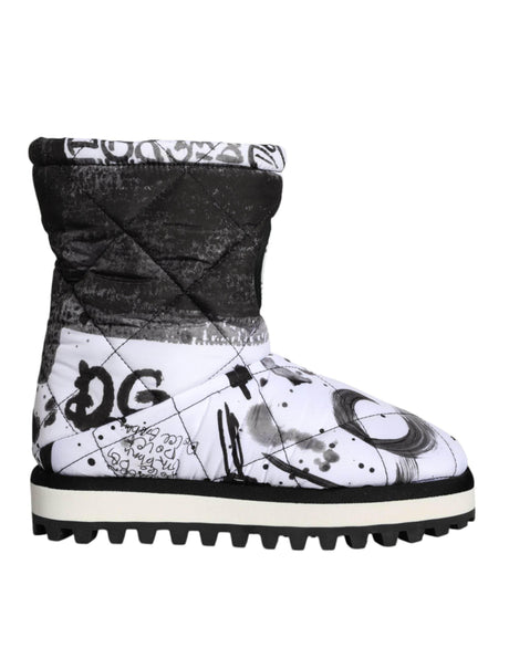 Dolce & Gabbana White Padded Logo Print Mid Calf Boots Shoes - Hilstor