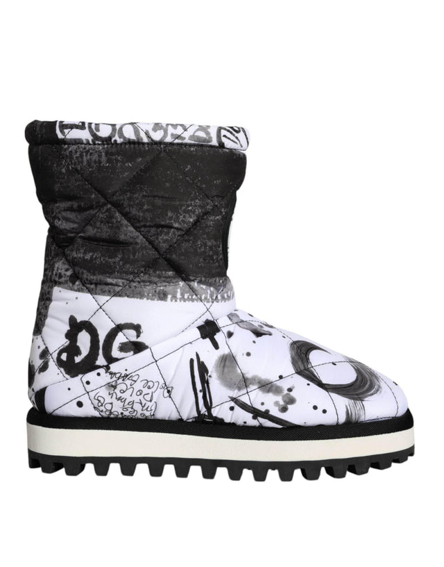 Dolce & Gabbana White Padded Logo Print Mid Calf Boots Shoes - Hilstor