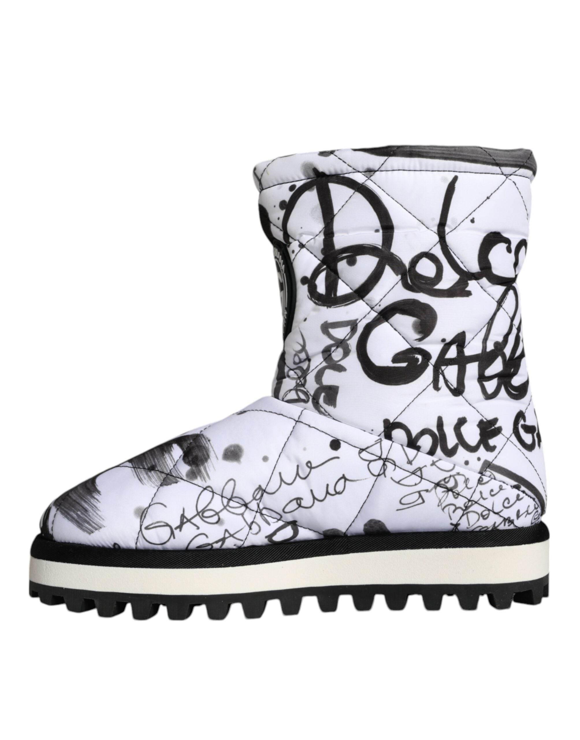 Dolce & Gabbana White Padded Logo Print Mid Calf Boots Shoes - Hilstor
