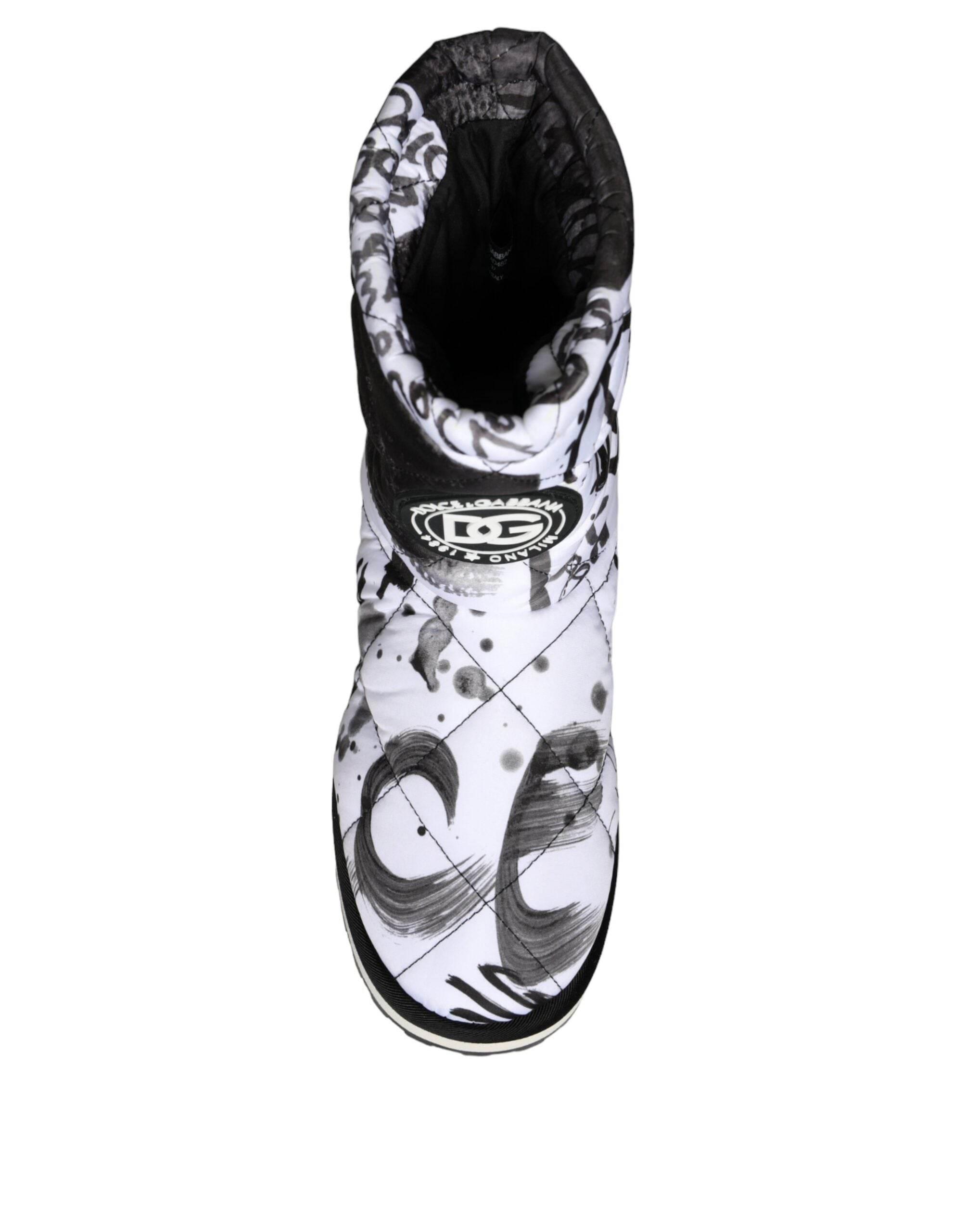 Dolce & Gabbana White Padded Logo Print Mid Calf Boots Shoes - Hilstor
