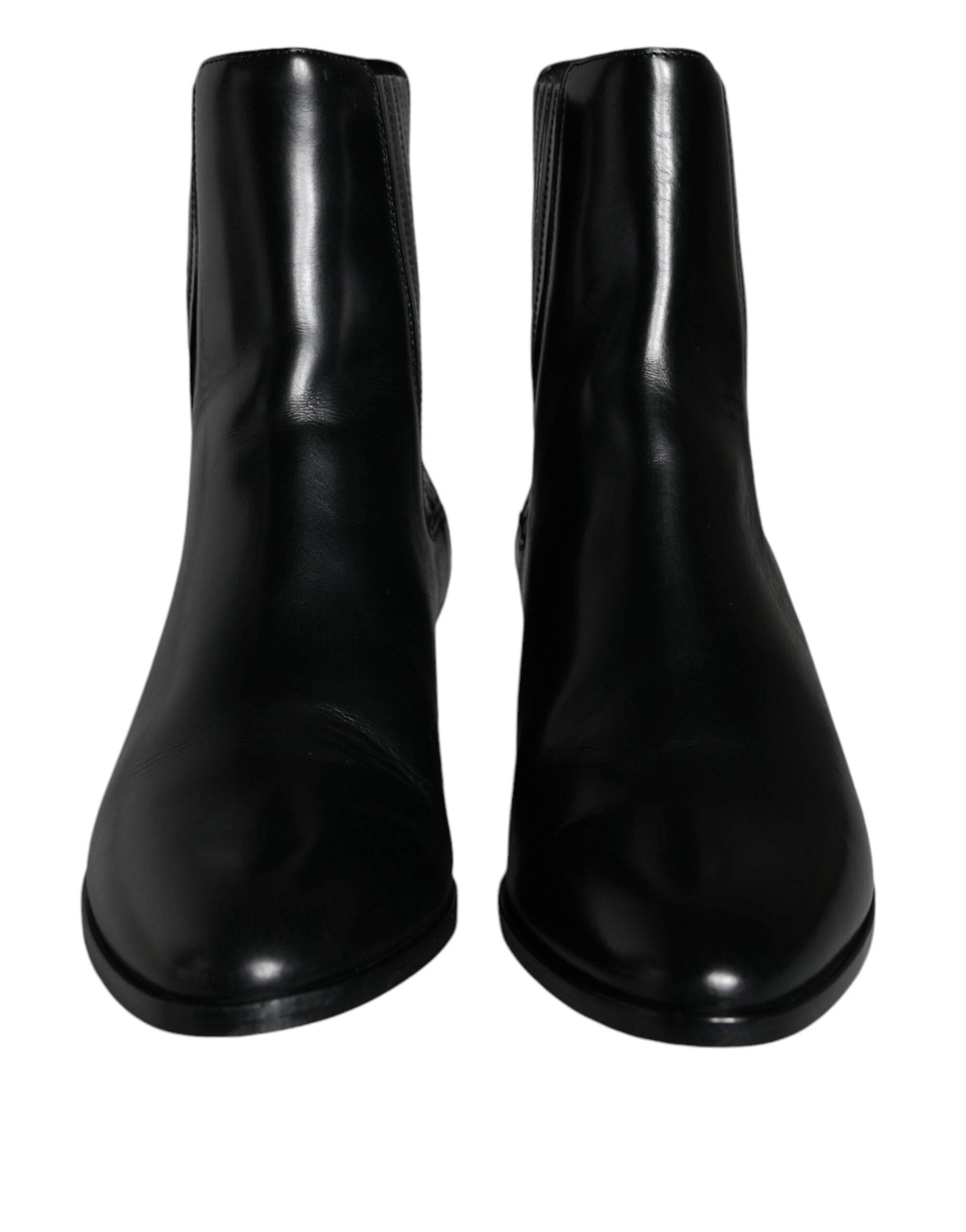 Dolce & Gabbana Black Leather Ankle Boots Booties Shoes - Hilstor