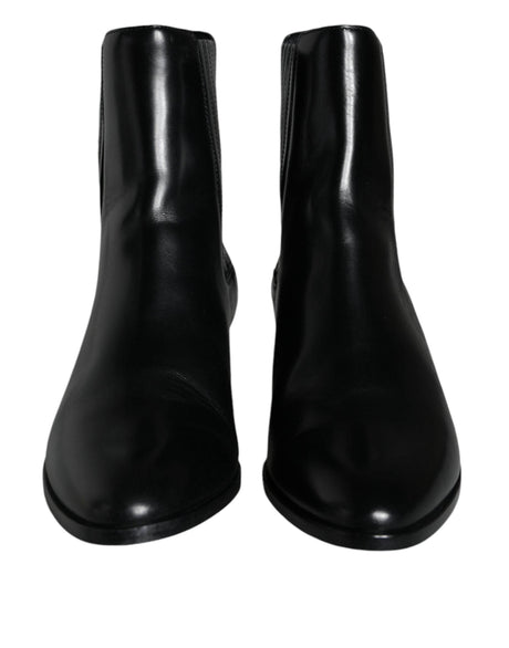 Dolce & Gabbana Black Leather Ankle Boots Booties Shoes - Hilstor