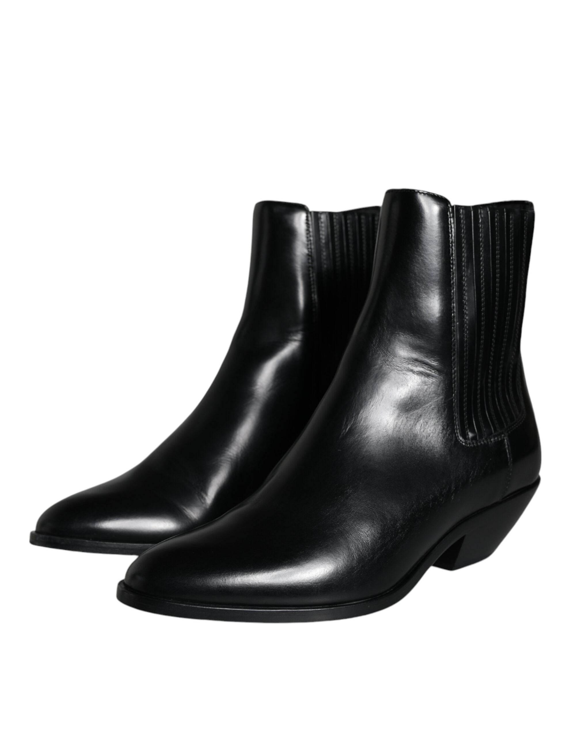 Dolce & Gabbana Black Leather Ankle Boots Booties Shoes - Hilstor