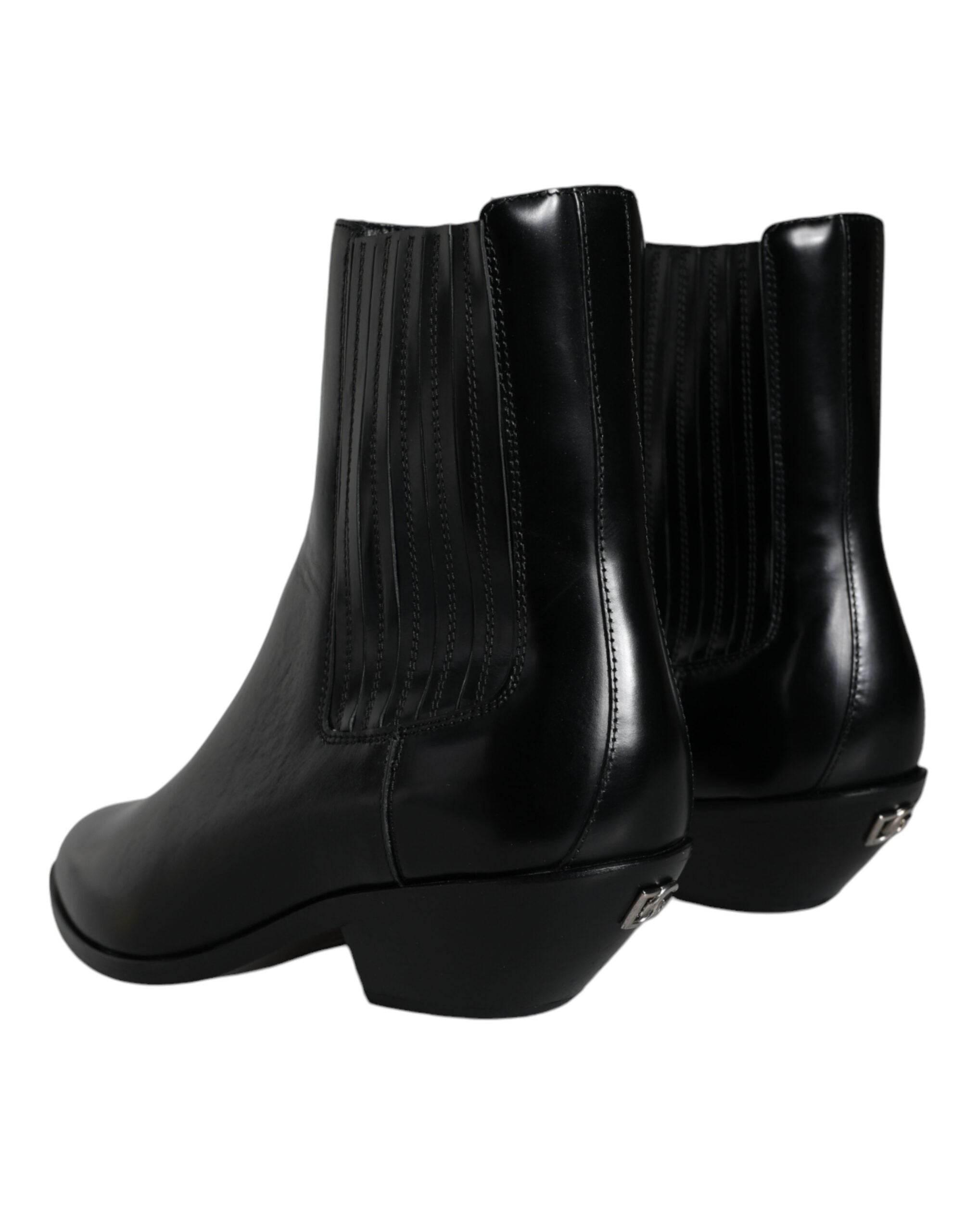 Dolce & Gabbana Black Leather Ankle Boots Booties Shoes - Hilstor
