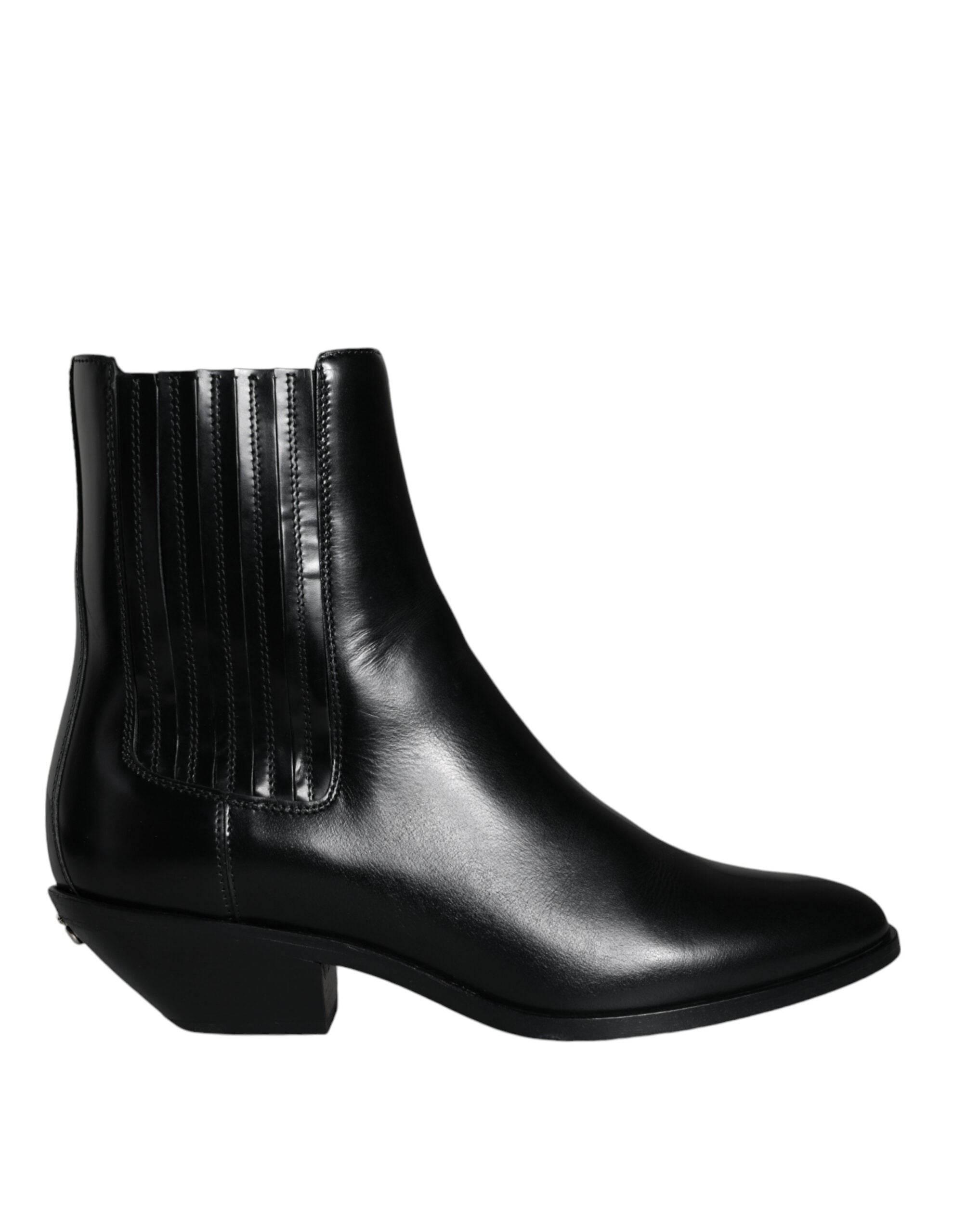 Dolce & Gabbana Black Leather Ankle Boots Booties Shoes - Hilstor