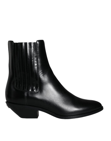 Dolce & Gabbana Black Leather Ankle Boots Booties Shoes - Hilstor