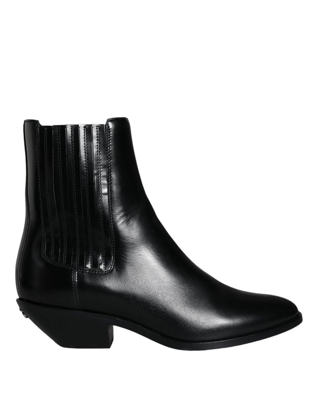 Dolce & Gabbana Black Leather Ankle Boots Booties Shoes - Hilstor