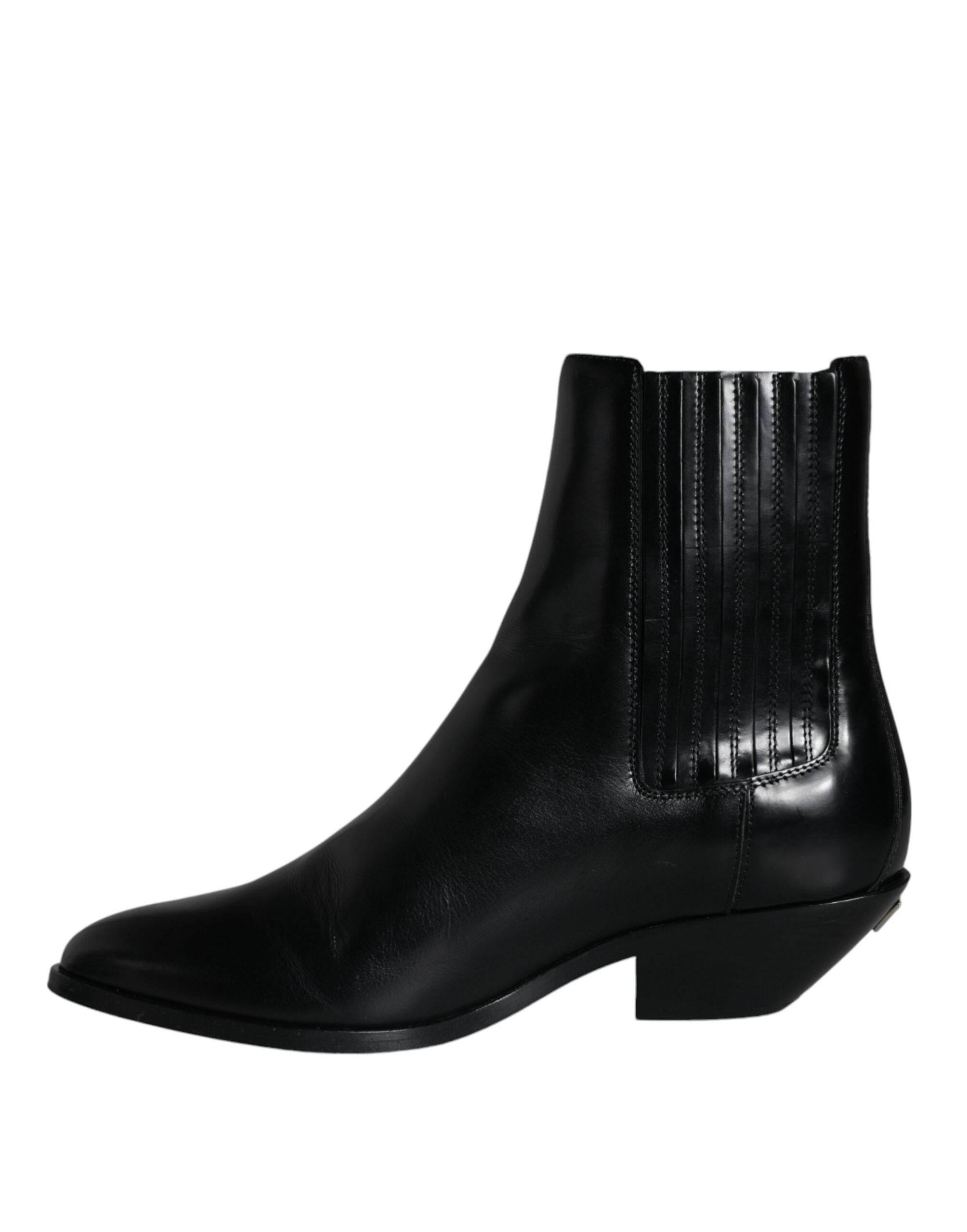 Dolce & Gabbana Black Leather Ankle Boots Booties Shoes - Hilstor