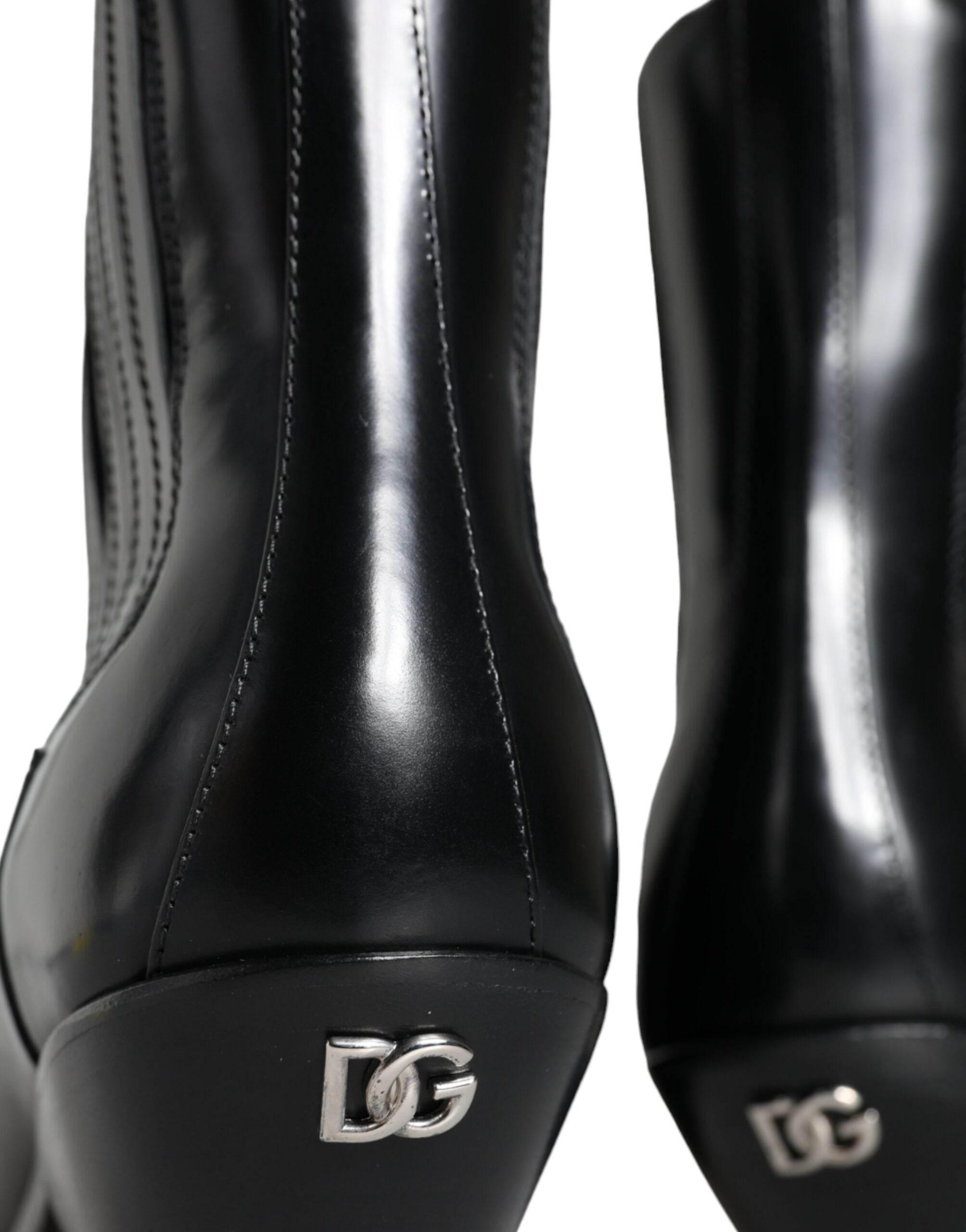 Dolce & Gabbana Black Leather Ankle Boots Booties Shoes - Hilstor