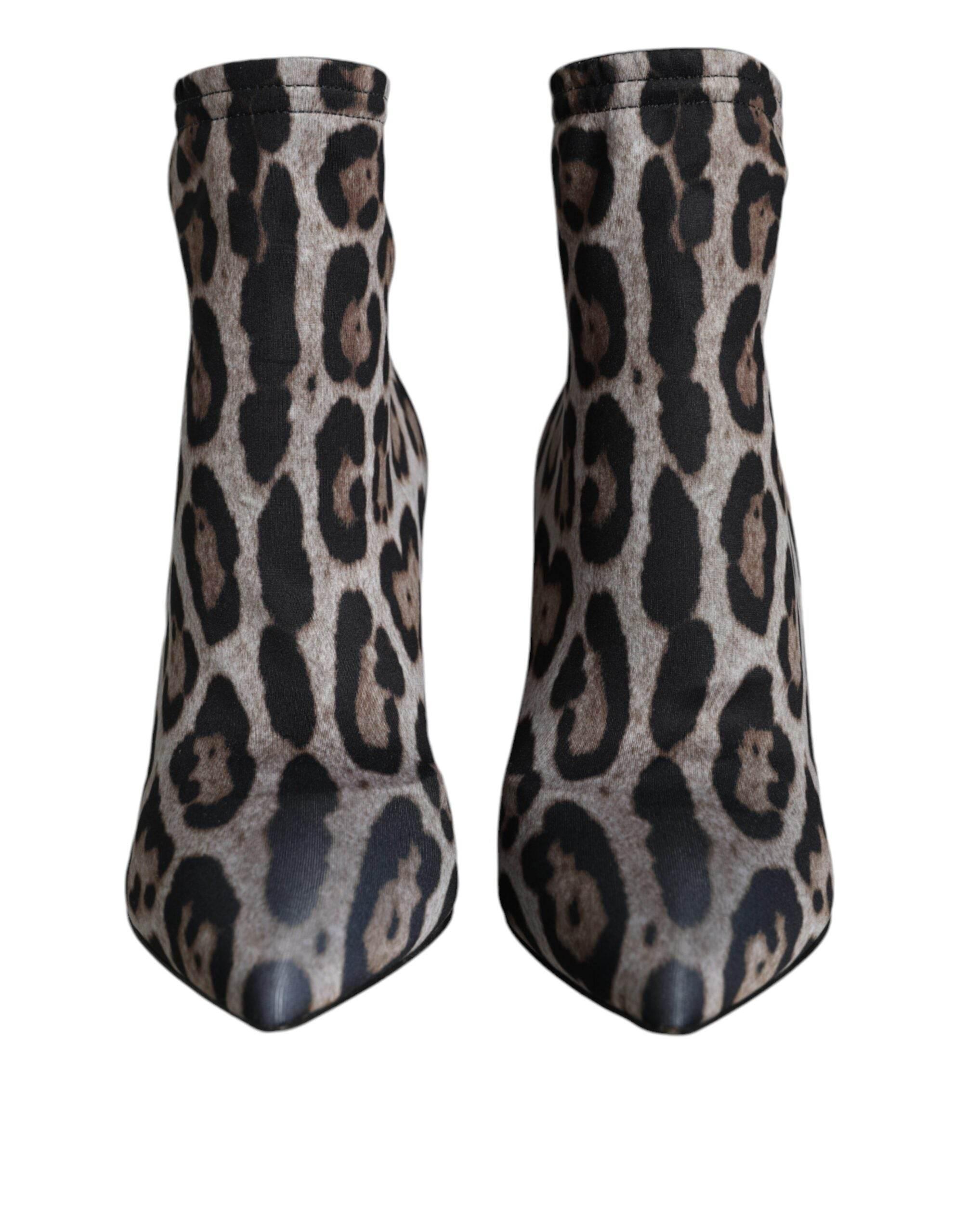 Dolce & Gabbana Gray Leopard Stretch Heels Ankle Boots Shoes - Hilstor