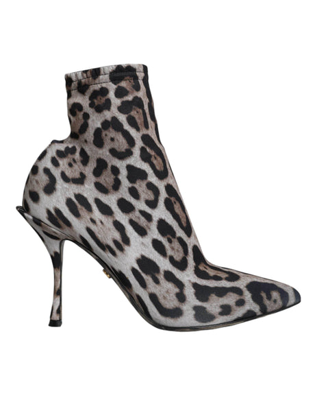 Dolce & Gabbana Gray Leopard Stretch Heels Ankle Boots Shoes - Hilstor
