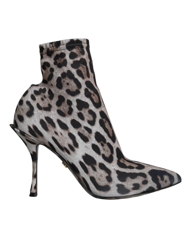 Dolce & Gabbana Gray Leopard Stretch Heels Ankle Boots Shoes - Hilstor