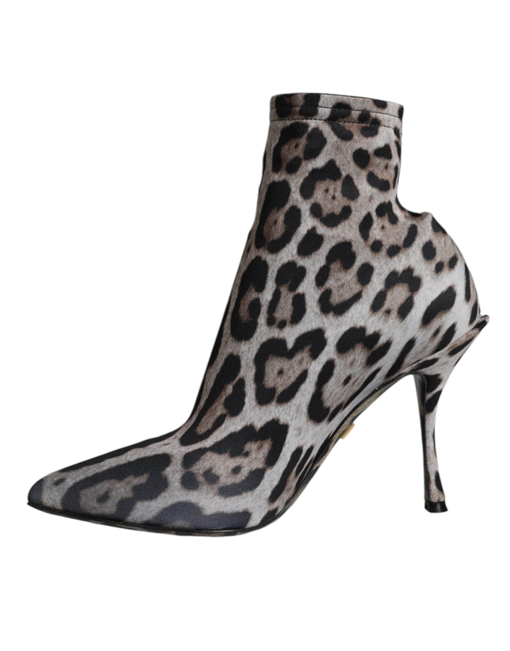 Dolce & Gabbana Gray Leopard Stretch Heels Ankle Boots Shoes - Hilstor