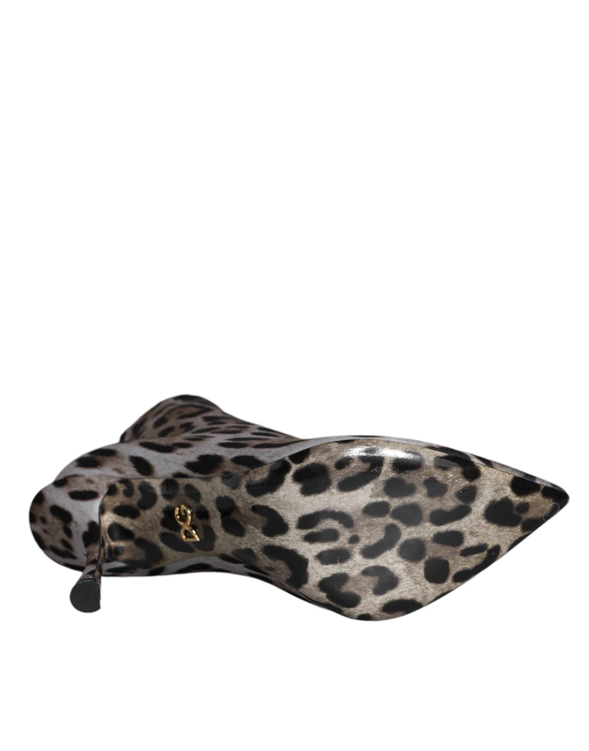 Dolce & Gabbana Gray Leopard Stretch Heels Ankle Boots Shoes - Hilstor