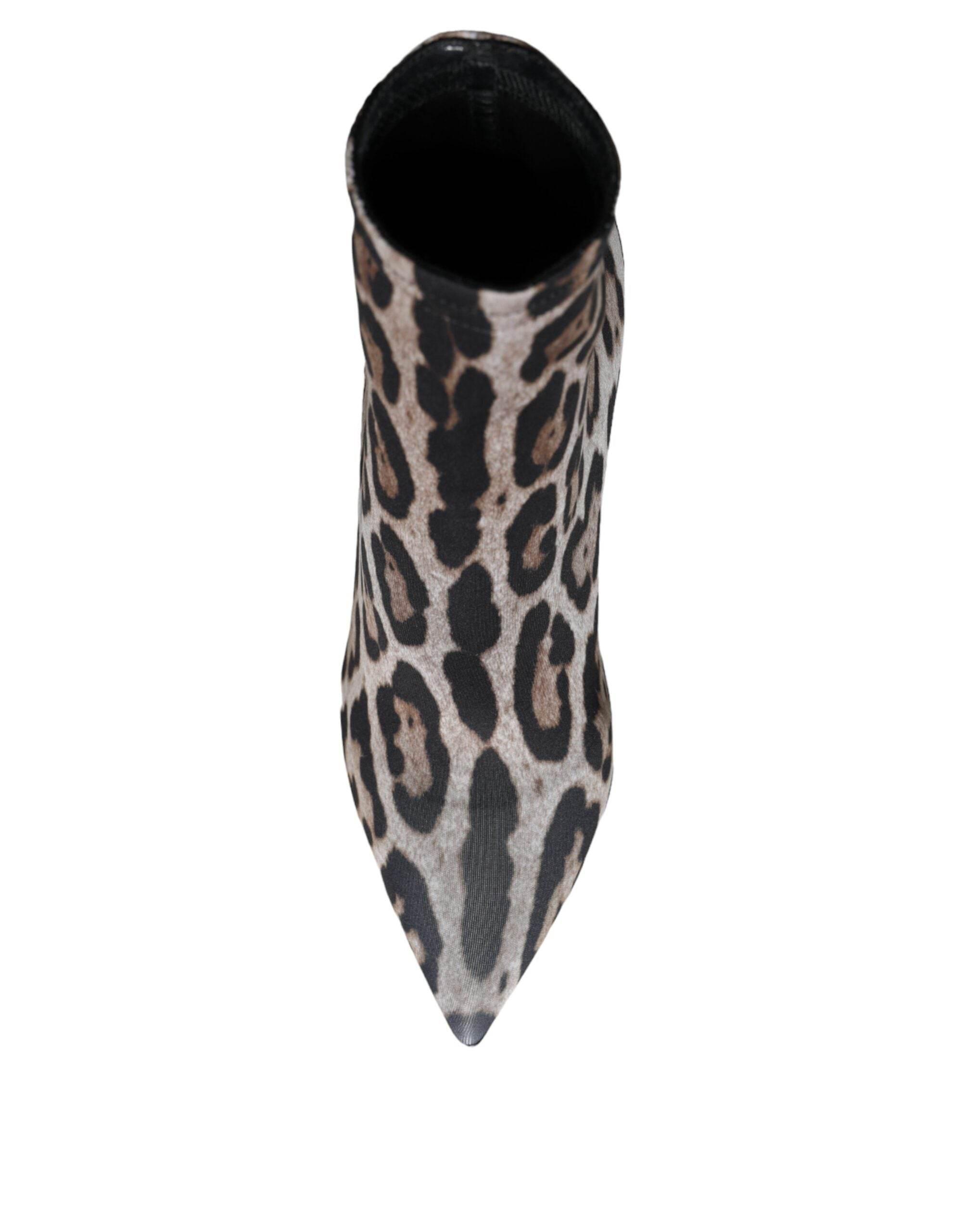 Dolce & Gabbana Gray Leopard Stretch Heels Ankle Boots Shoes - Hilstor