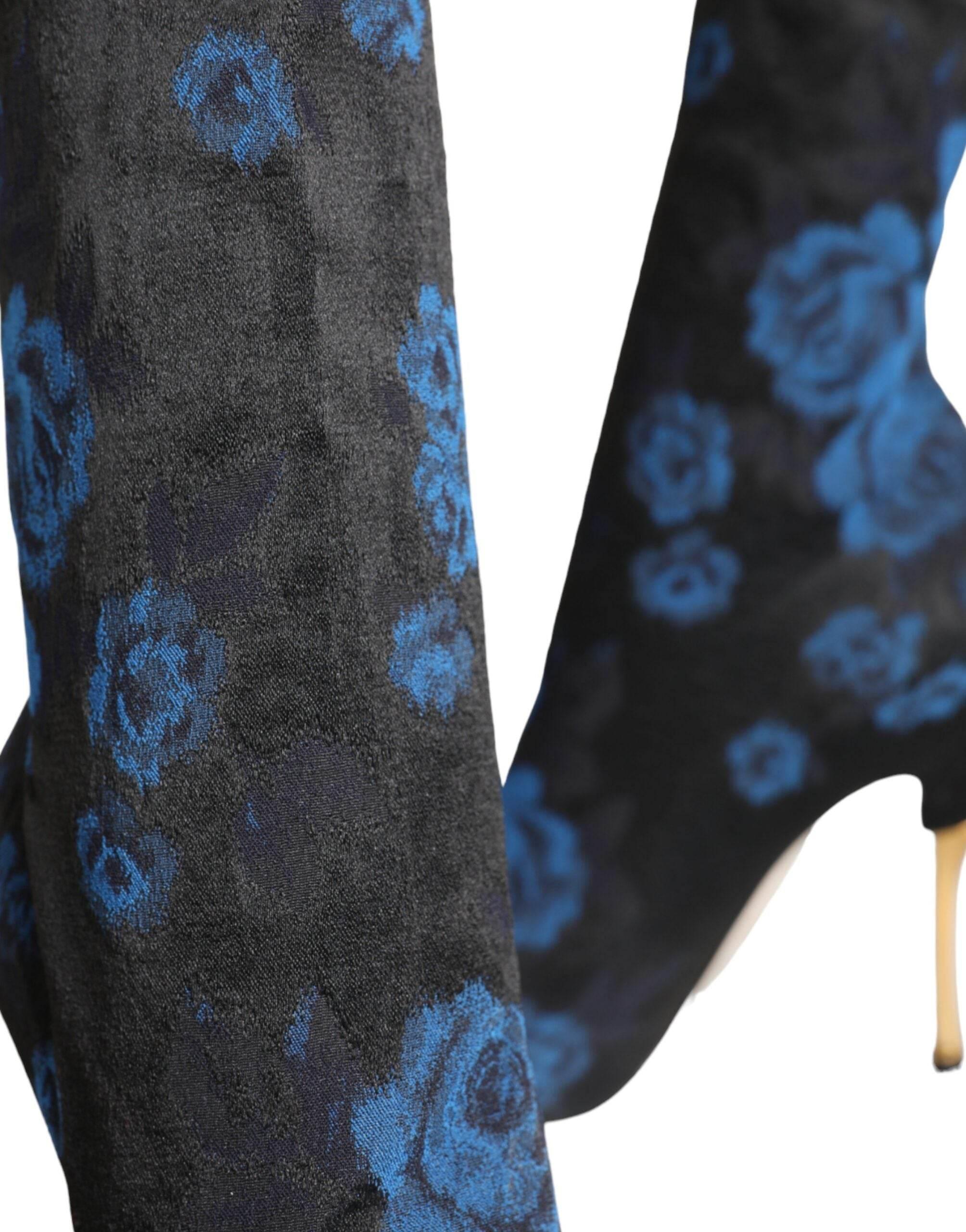 Dolce & Gabbana Black Floral Stretch Mid Calf Boots Shoes - Hilstor