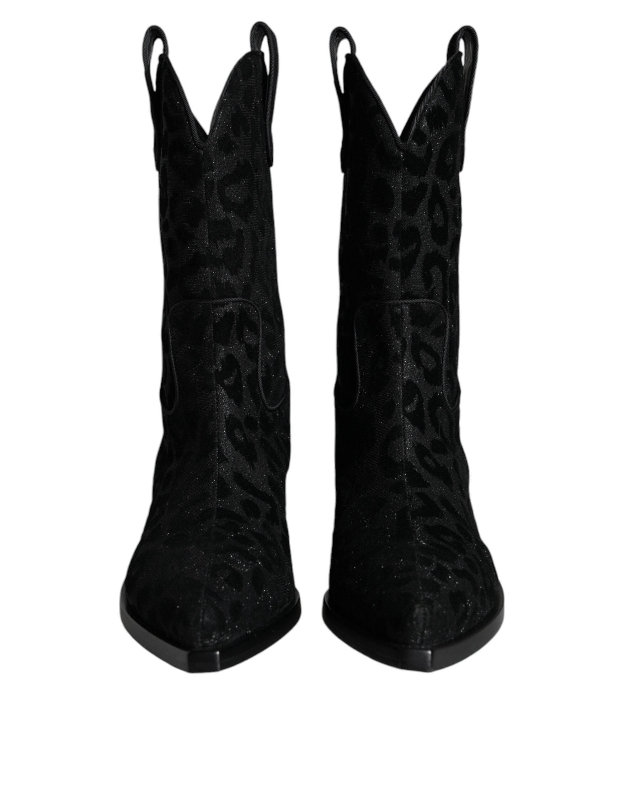 Dolce & Gabbana Black Gray Leopard Cowboy Boots Shoes - Hilstor
