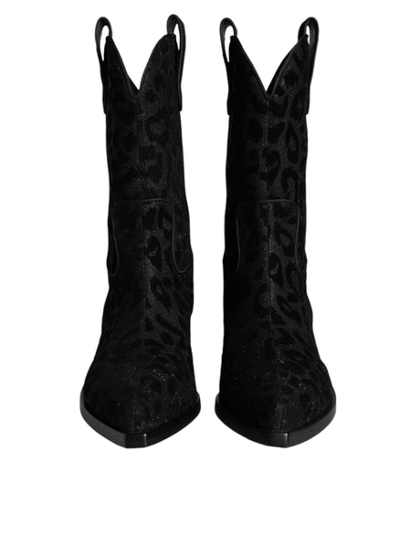 Dolce & Gabbana Black Gray Leopard Cowboy Boots Shoes - Hilstor