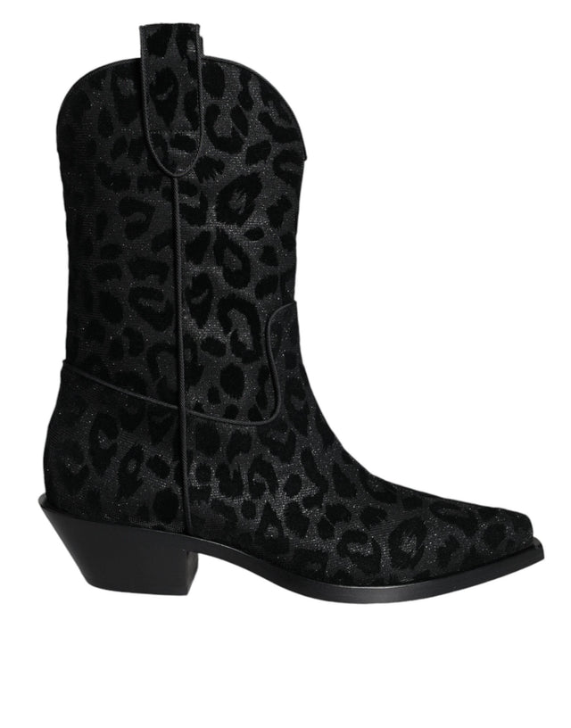 Dolce & Gabbana Black Gray Leopard Cowboy Boots Shoes - Hilstor