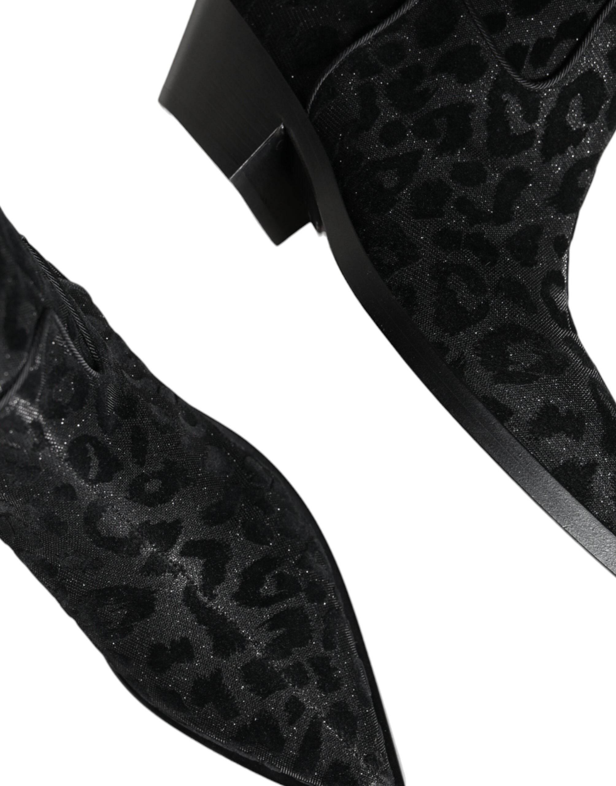 Dolce & Gabbana Black Gray Leopard Cowboy Boots Shoes - Hilstor