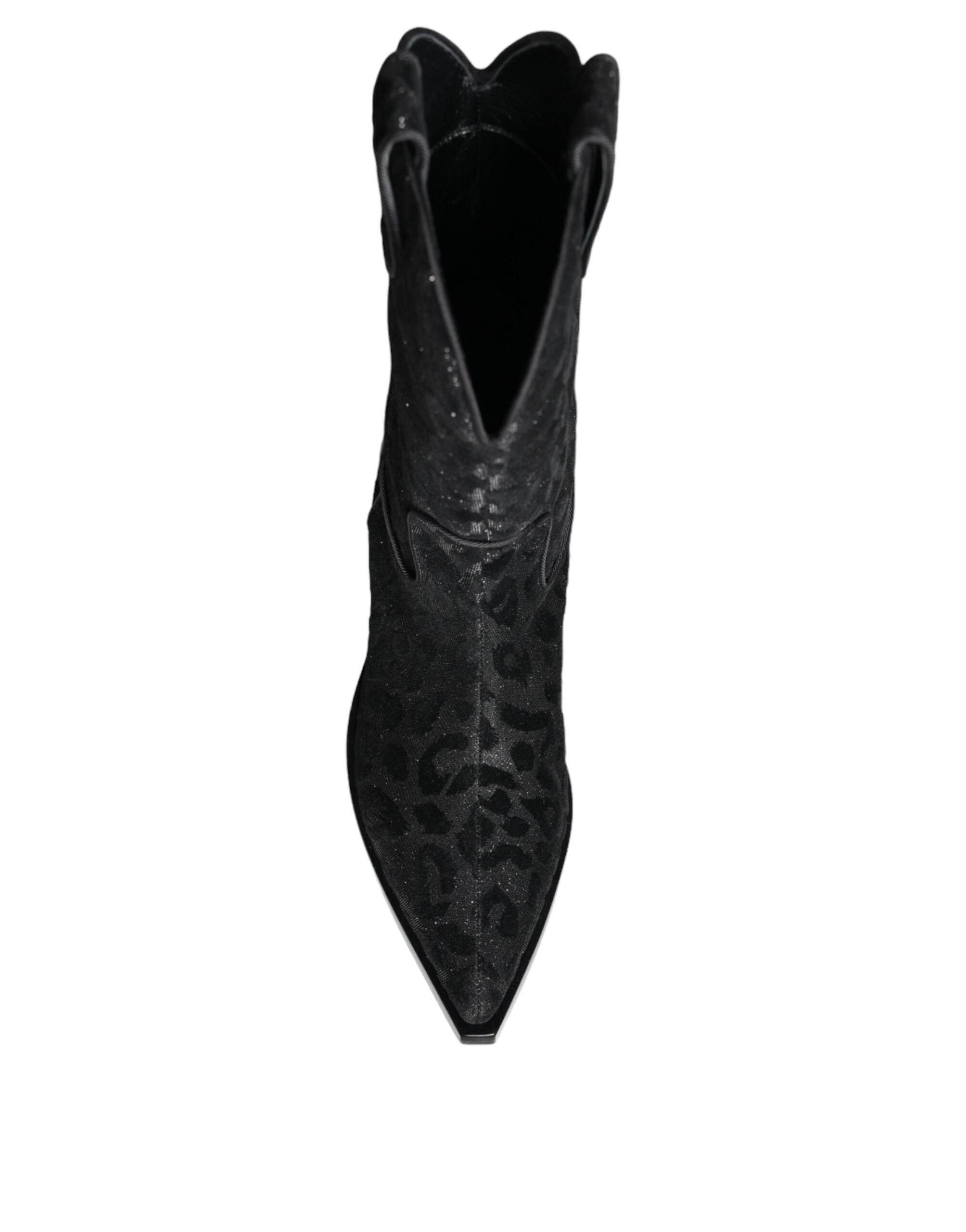 Dolce & Gabbana Black Gray Leopard Cowboy Boots Shoes - Hilstor