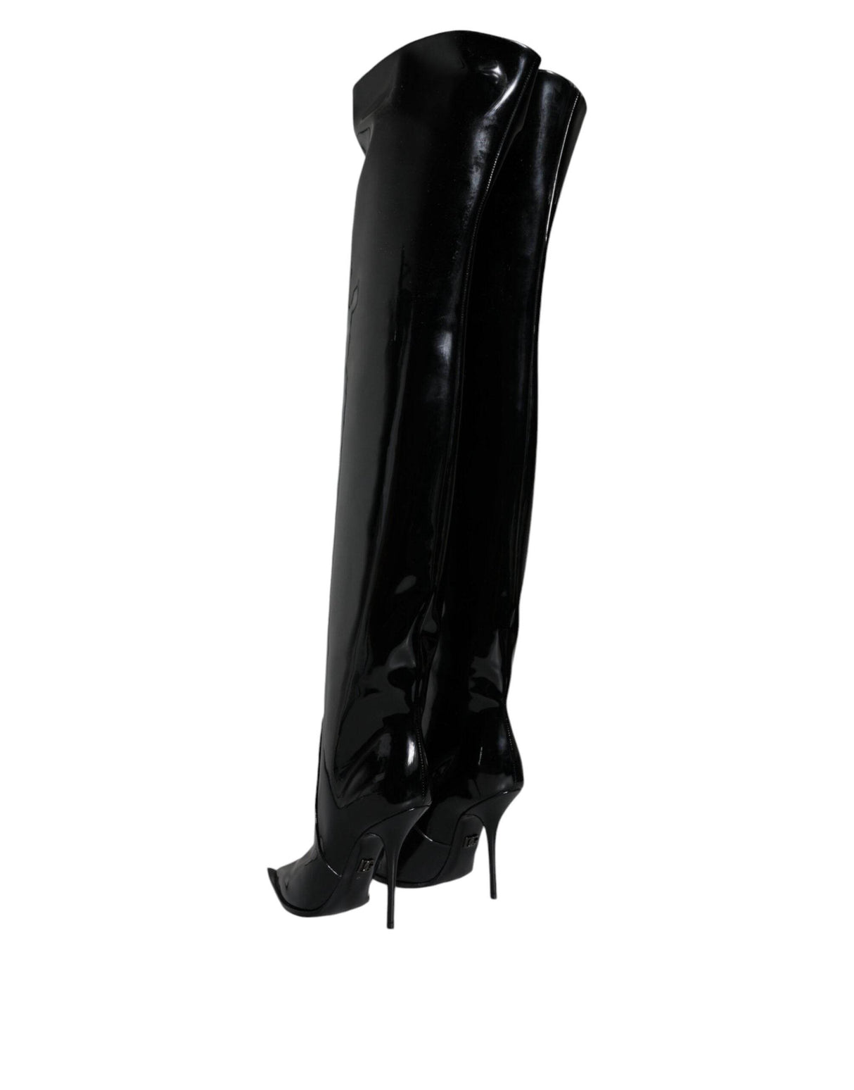 Dolce & Gabbana Black Patent Leather Knee High Boots Shoes - Hilstor