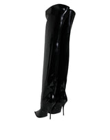 Dolce & Gabbana Black Patent Leather Knee High Boots Shoes - Hilstor