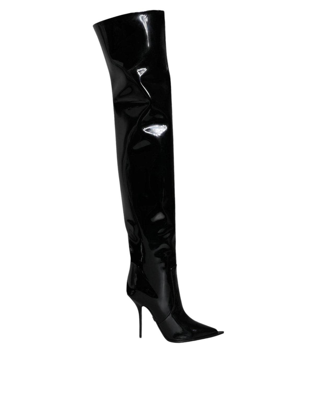 Dolce & Gabbana Black Patent Leather Knee High Boots Shoes - Hilstor