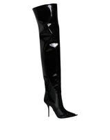 Dolce & Gabbana Black Patent Leather Knee High Boots Shoes - Hilstor